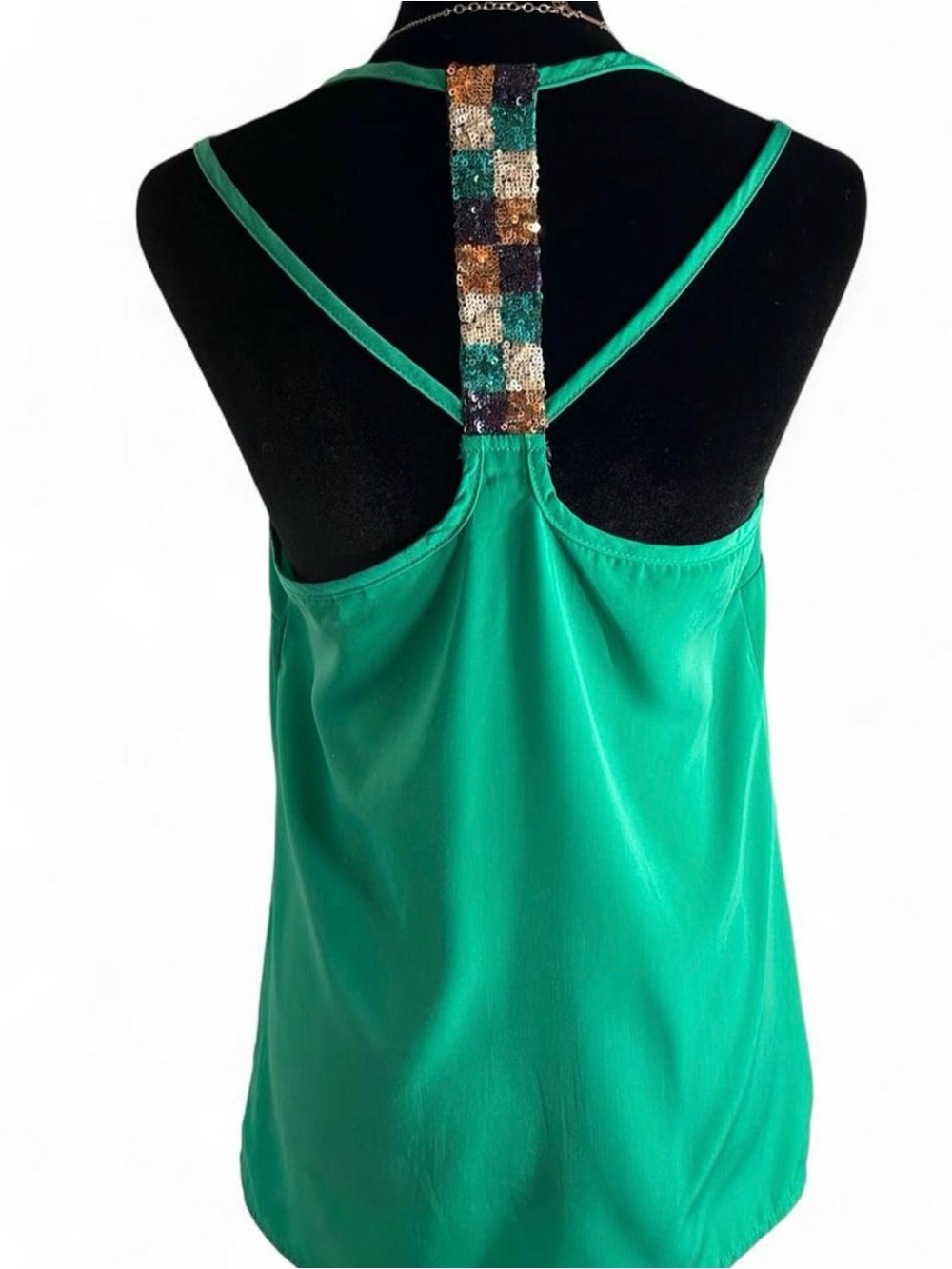 Allen B. By Allen Schwartz Emerald Green Sequin-Back Racerback Camisole